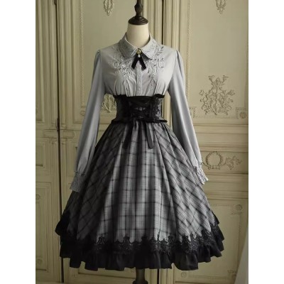 Faeries Daffodil Black Grey Check Corset Skirt(Reservation/Full Payment Without Shipping)